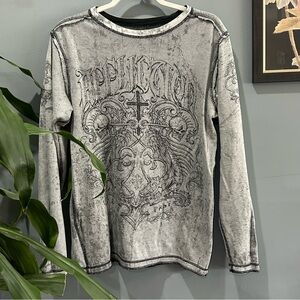 Affliction Mens Grey Reversible Thermal Longsleeve Shirt L